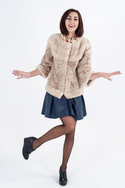 Beige karakul fur coat Unati