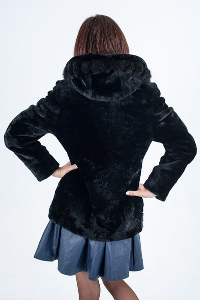 Black mouton fur coat Yuliya