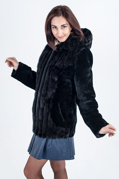 Black mouton fur coat Yuliya