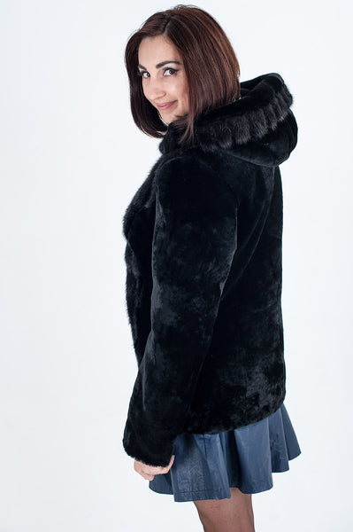 Black mouton fur coat Yuliya