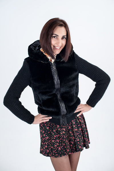 Black mouton fur coat Rocsana