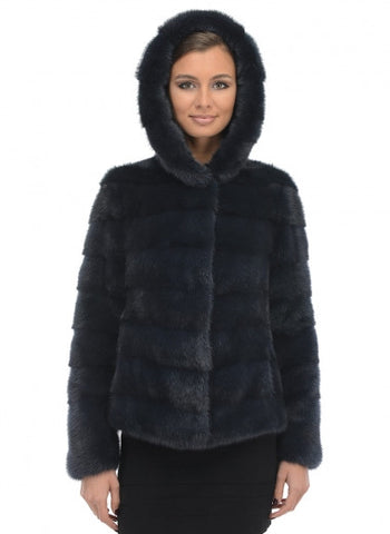 Dark blue mink fur coat Felisa