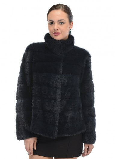 Dark blue mink fur coat Juno