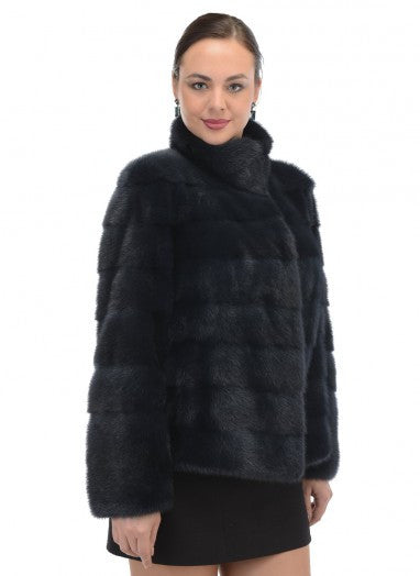 Dark blue mink fur coat Juno