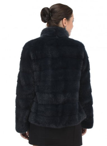 Dark blue mink fur coat Juno