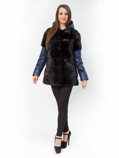 Blue mouton fur coat Eiva